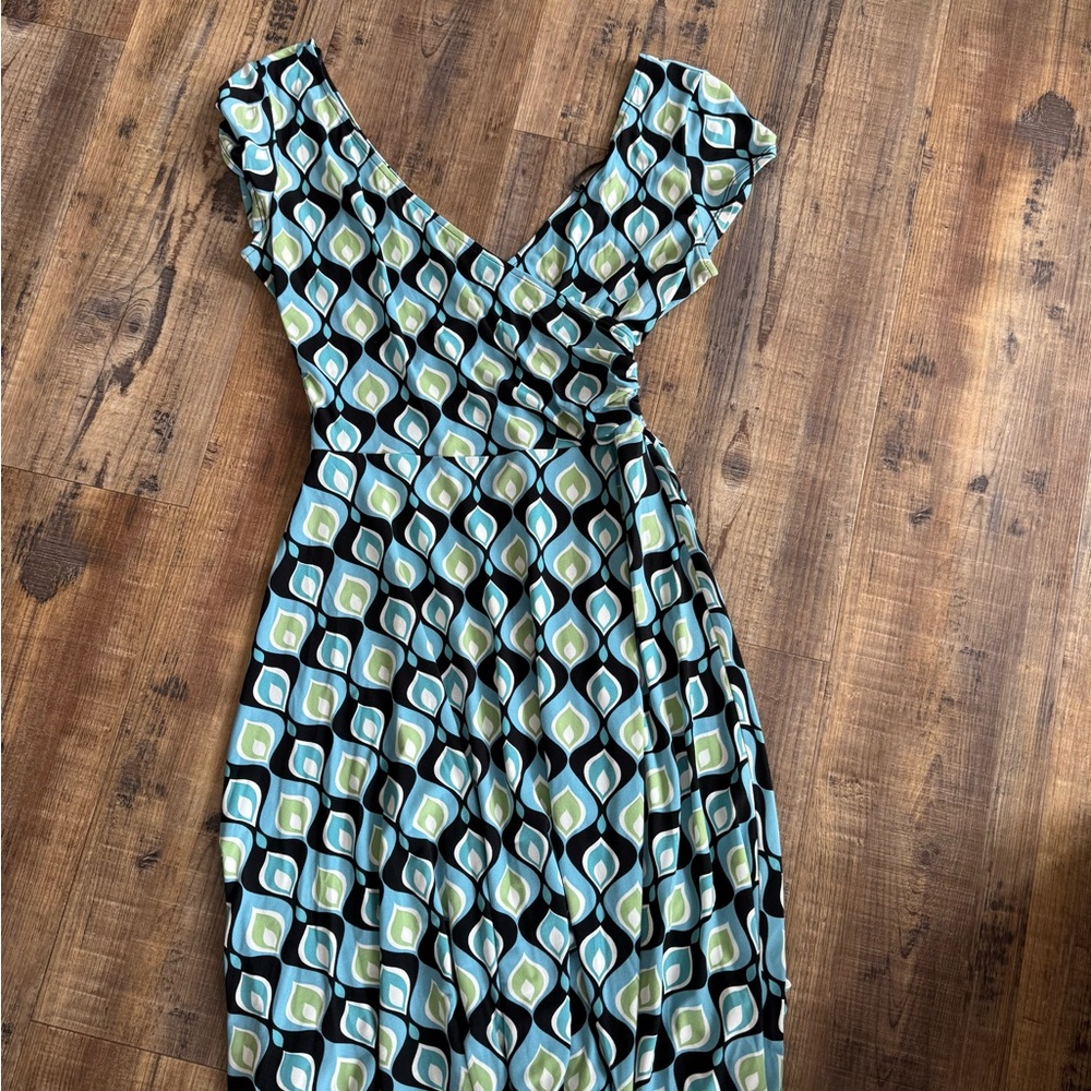 Geometric Patterned Dress in Blue and Green